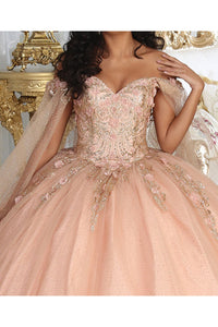 LA Merchandise LA211 Off Shoulder 3D Floral Applique Corset Quince Ball Gown - - Dress LA Merchandise