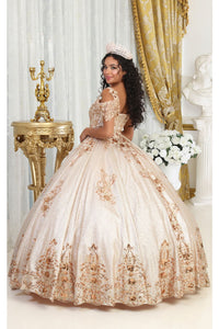 LA Merchandise LA213 Embroidered Rose Gold Plunging Corset Ball Dress - - Dress LA Merchandise