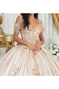 LA Merchandise LA213 Embroidered Rose Gold Plunging Corset Ball Dress - - Dress LA Merchandise