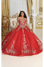 Load image into Gallery viewer, LA Merchandise LA219 Lace Applique Off Shoulder Quinceanera Gown - RED GOLD - Dress LA Merchandise