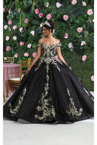 LA Merchandise LA219 Lace Applique Off Shoulder Quinceanera Gown - BLACK GOLD - Dress LA Merchandise