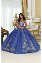Load image into Gallery viewer, LA Merchandise LA219 Lace Applique Off Shoulder Quinceanera Gown - ROYAL BLUE GOLD - Dress LA Merchandise