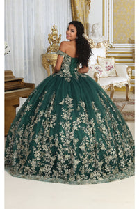 LA Merchandise LA223 3D Butterfly Applique Hunter Green Ball Gown - - Dress LA Merchandise
