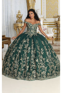 LA Merchandise LA223 3D Butterfly Applique Hunter Green Ball Gown - HUNTER GREEN - Dress LA Merchandise