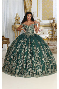 LA Merchandise LA223 3D Butterfly Applique Hunter Green Ball Gown - - Dress LA Merchandise