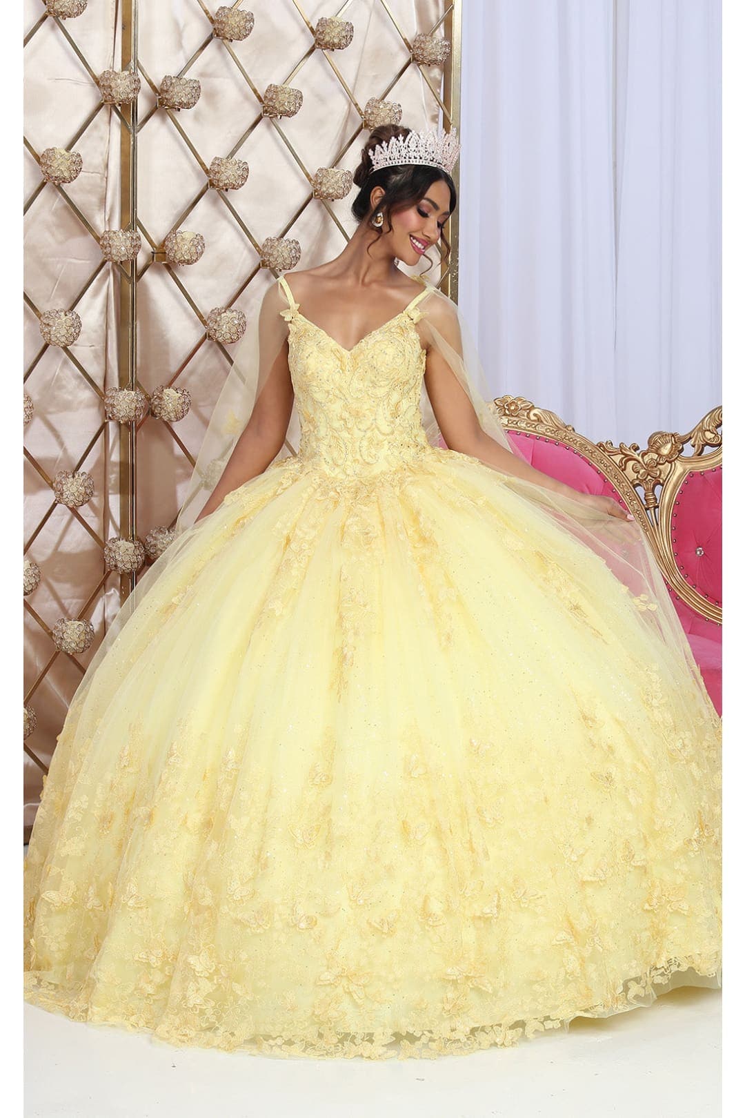 LA Merchandise LA226 Embellishment Embroidery Quince Yellow Gown - YELLOW - Dress LA Merchandise