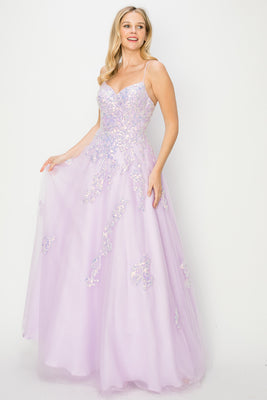 LA Merchandise LA2CP2310 Lilac Long A-Line Formal Evening Gown - LILAC - LA Merchandise