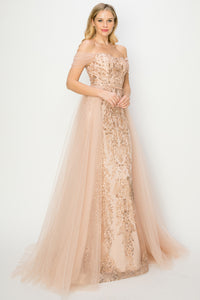 LA Merchandise LA2CP3102 Sexy Rose Gold Off Shoulder Evening Dress - - LA Merchandise
