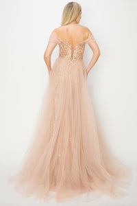 LA Merchandise LA2CP3102 Sexy Rose Gold Off Shoulder Evening Dress - - LA Merchandise