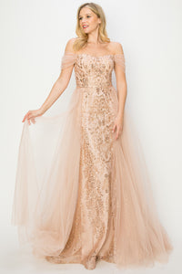 LA Merchandise LA2CP3102 Sexy Rose Gold Off Shoulder Evening Dress - ROSE GOLD - LA Merchandise
