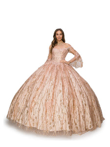 LA Merchandise LA2CP3502 Off Shoulder Bell Sleeve Ball Gown - ROSE GOLD - LA Merchandise