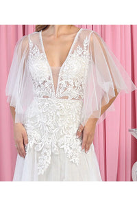 LA Merchandise LA7922 Embroidered A-Line V-Neckline Bridal Gown Ivory - - Dress LA Merchandise