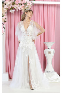 LA Merchandise LA7922 Embroidered A-Line V-Neckline Bridal Gown Ivory - - Dress LA Merchandise