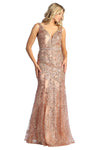 Load image into Gallery viewer, LA Merchandise LA7928 Embellished Deep V-Neck Sheath Evening Gown - Rose Gold - Dress LA Merchandise
