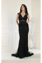 Load image into Gallery viewer, LA Merchandise LA7951 3D Floral Prom Evening Gown - BLACK - Dress LA Merchandise