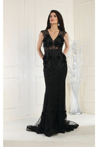 LA Merchandise LA7951 3D Floral Prom Evening Gown - BLACK - Dress LA Merchandise