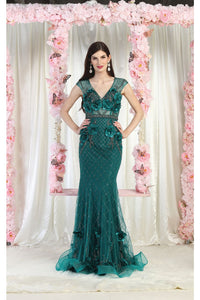 LA Merchandise LA7951 3D Floral Prom Evening Gown - HUNTER GREEN - Dress LA Merchandise