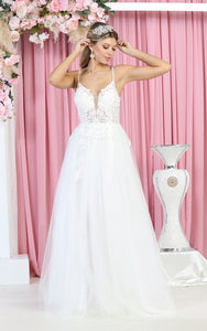 LA Merchandise LA7957B V-Neck A-Line Wedding Dress Ivory - IVORY - LA Merchandise