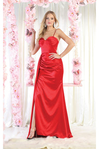 LA Merchandise LA7960 Spaghetti Strap Sweetheart Long Formal Satin Dress - RED - Dress LA Merchandise