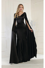 Load image into Gallery viewer, LA Merchandise LA7961 Cape Sleeve V-Neck Mermaid Formal Dress - BLACK - LA Merchandise