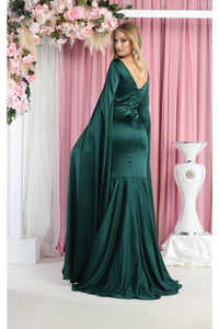 LA Merchandise LA7961 Cape Sleeve V-Neck Mermaid Formal Dress - - LA Merchandise