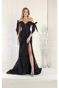 LA Merchandise LA7966 Off The Shoulder Long Formal Prom Gown - BLACK - Dress LA Merchandise