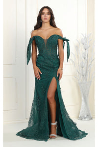 LA Merchandise LA7966 Off The Shoulder Long Formal Prom Gown - HUNTER GREEN - Dress LA Merchandise