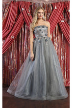 Load image into Gallery viewer, LA Merchandise LA7968 3D Floral Strapless Corset Long Evening Gown - CHARCOAL GOLD - Dress LA Merchandise