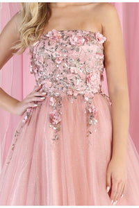 LA Merchandise LA7968 3D Floral Strapless Corset Long Evening Gown - - Dress LA Merchandise