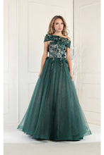 Load image into Gallery viewer, LA Merchandise LA7968 3D Floral Strapless Corset Long Evening Gown - HUNTER GREEN GOLD - Dress LA Merchandise