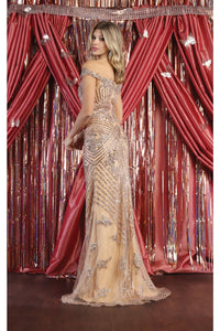 LA Merchandise LA7969 Off Shoulder Beaded Long Dress - - Dress LA Merchandise