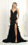 Load image into Gallery viewer, LA Merchandise LA7979 Special Occasion Dress W/ Feathers - BLACK - Dress LA Merchandise