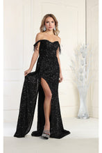 Load image into Gallery viewer, LA Merchandise LA7988 Off Shoulder Sequin Formal Evening Dress - BLACK - Dress LA Merchandise