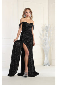 LA Merchandise LA7988 Off Shoulder Sequin Formal Evening Dress - BLACK - Dress LA Merchandise