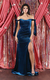Load image into Gallery viewer, LA Merchandise LA7994 Velvet Off Shoulder Prom Gown - Teal Blue - LA Merchandise