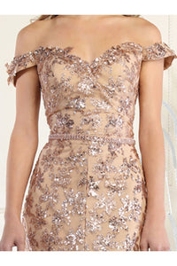 LA Merchandise LA7995 Off Shoulder Rose Gold Pageant Evening Dress - - Dress LA Merchandise