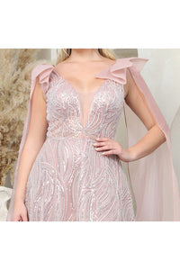 LA Merchandise LA7998 Embellished Cape Sleeves Formal Prom Gown - - Dress LA Merchandise