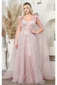 LA Merchandise LA7998 Embellished Cape Sleeves Formal Prom Gown - MAUVE - Dress LA Merchandise