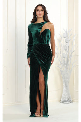 LA Merchandise LA7999 One Shoulder Velvet Prom Dress - HUNTER GREEN - Dress LA Merchandise