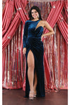 Load image into Gallery viewer, LA Merchandise LA7999 One Shoulder Velvet Prom Dress - TEAL BLUE - Dress LA Merchandise
