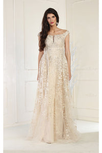 LA Merchandise LA8000 Embroidered Off Shoulder Sheath Pageant Dress - CHAMPAGNE - Dress LA Merchandise