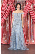 Load image into Gallery viewer, LA Merchandise LA8000 Embroidered Off Shoulder Sheath Pageant Dress - DUSTY BLUE - Dress LA Merchandise
