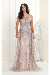 LA Merchandise LA8000 Embroidered Off Shoulder Sheath Pageant Dress - MAUVE - Dress LA Merchandise