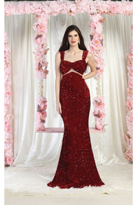 LA Merchandise LA8004 Cut Out Prom Formal Gown - BURGUNDY - Dress LA Merchandise