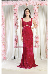 LA Merchandise LA8004 Cut Out Prom Formal Gown - FUCHSIA - Dress LA Merchandise