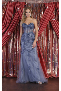 LA Merchandise LA8013 Strapless Embellished Corset Formal Prom Gown - DUSTY BLUE - Dress LA Merchandise