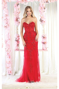 LA Merchandise LA8013 Strapless Embellished Corset Formal Prom Gown - RED - Dress LA Merchandise