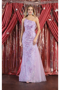 LA Merchandise LA8014 One Shoulder Corset Mermaid Sleeveless Prom Gown - LILAC - Dress LA Merchandise