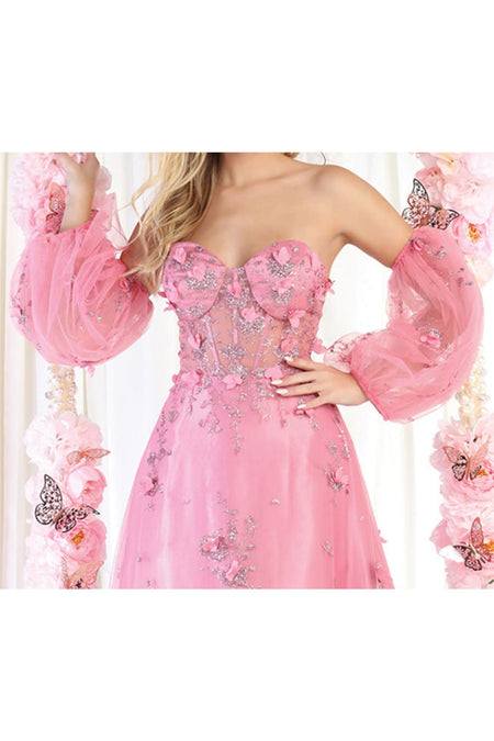 LA Merchandise LA8015 Detachable Sleeves Pageant Gown - - LA Merchandise