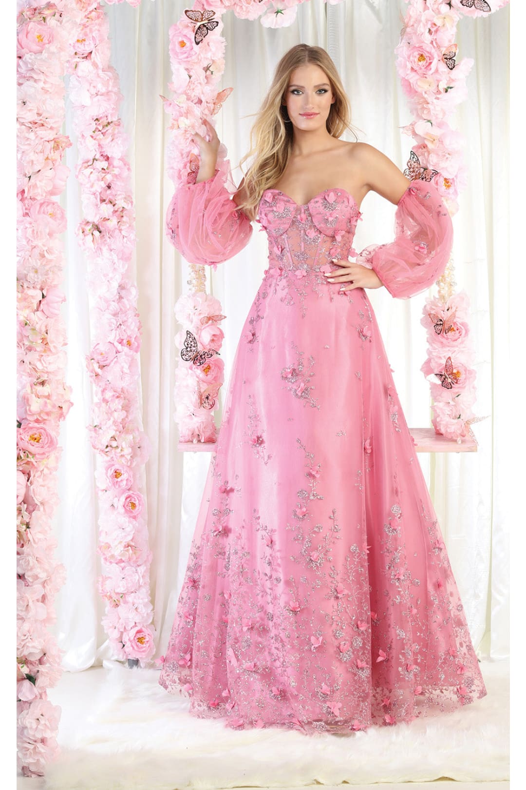 LA Merchandise LA8015 Detachable Sleeves Pageant Gown - ROSE - LA Merchandise